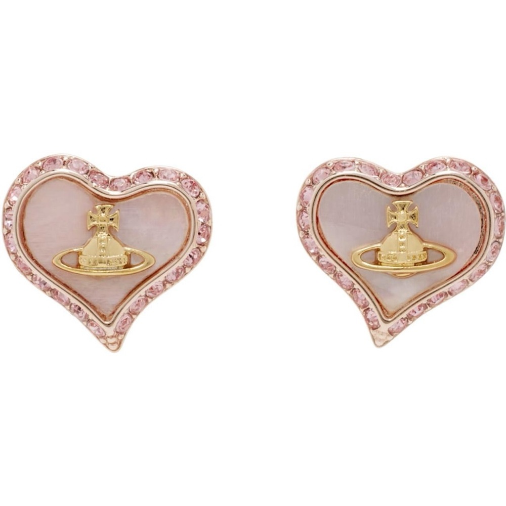 Vivienne Westwood Gold and Pink Petra Pearl Heart Stud Earrings